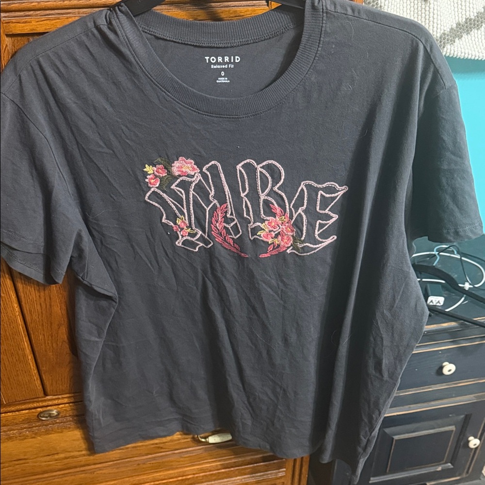 Torrid Black Tee with Pink Floral Graphic